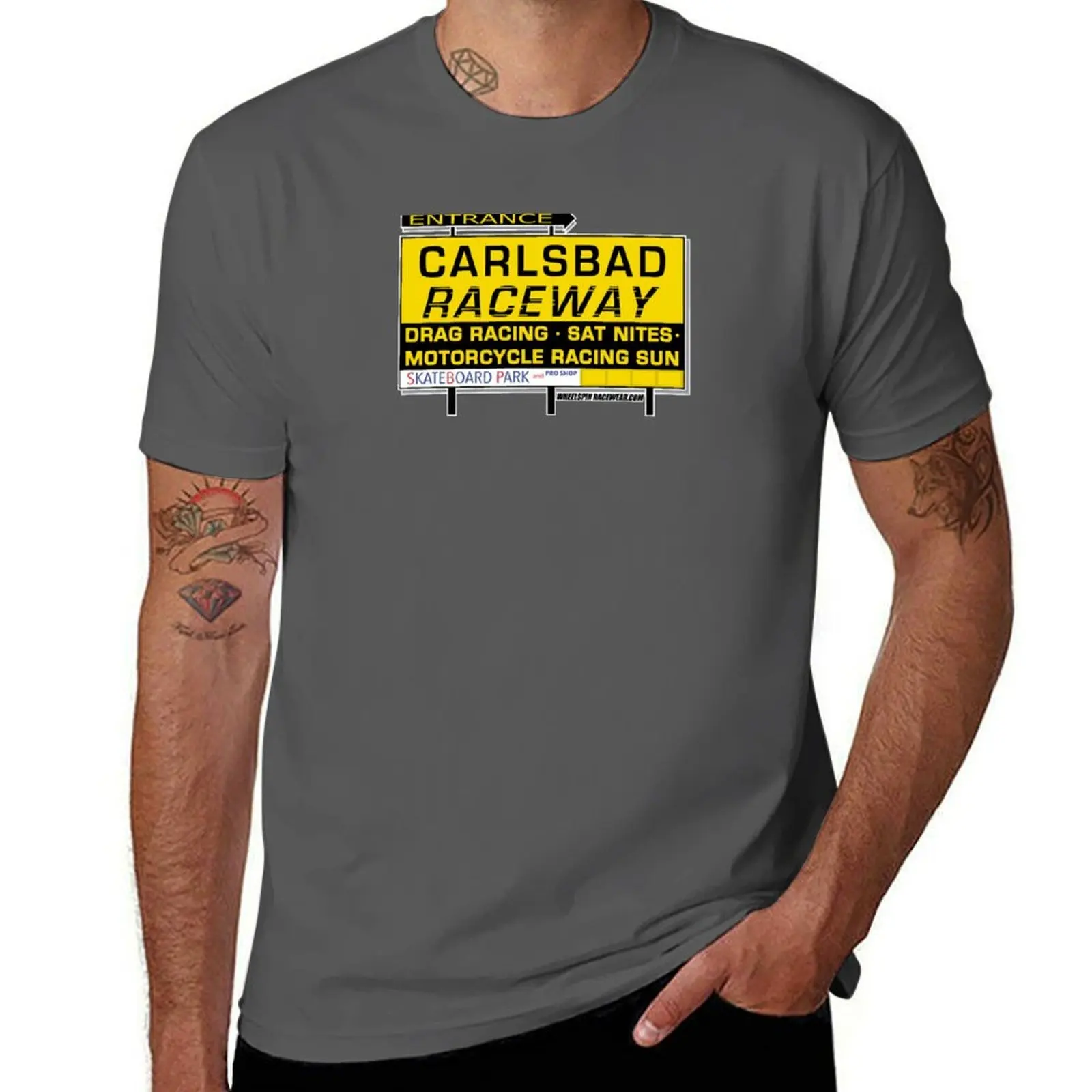 

Carlsbad Raceway Entry Sign T-Shirt Basic Simple Casual Short Sleeve Tee