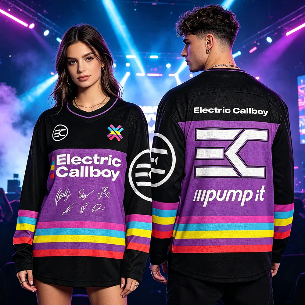Electric Callboy Tanzneid World Tour 2026 Hockey Jersey Unisex Long Sleeve Color Block Striped Mesh Sport T-shirt Men Women Tees