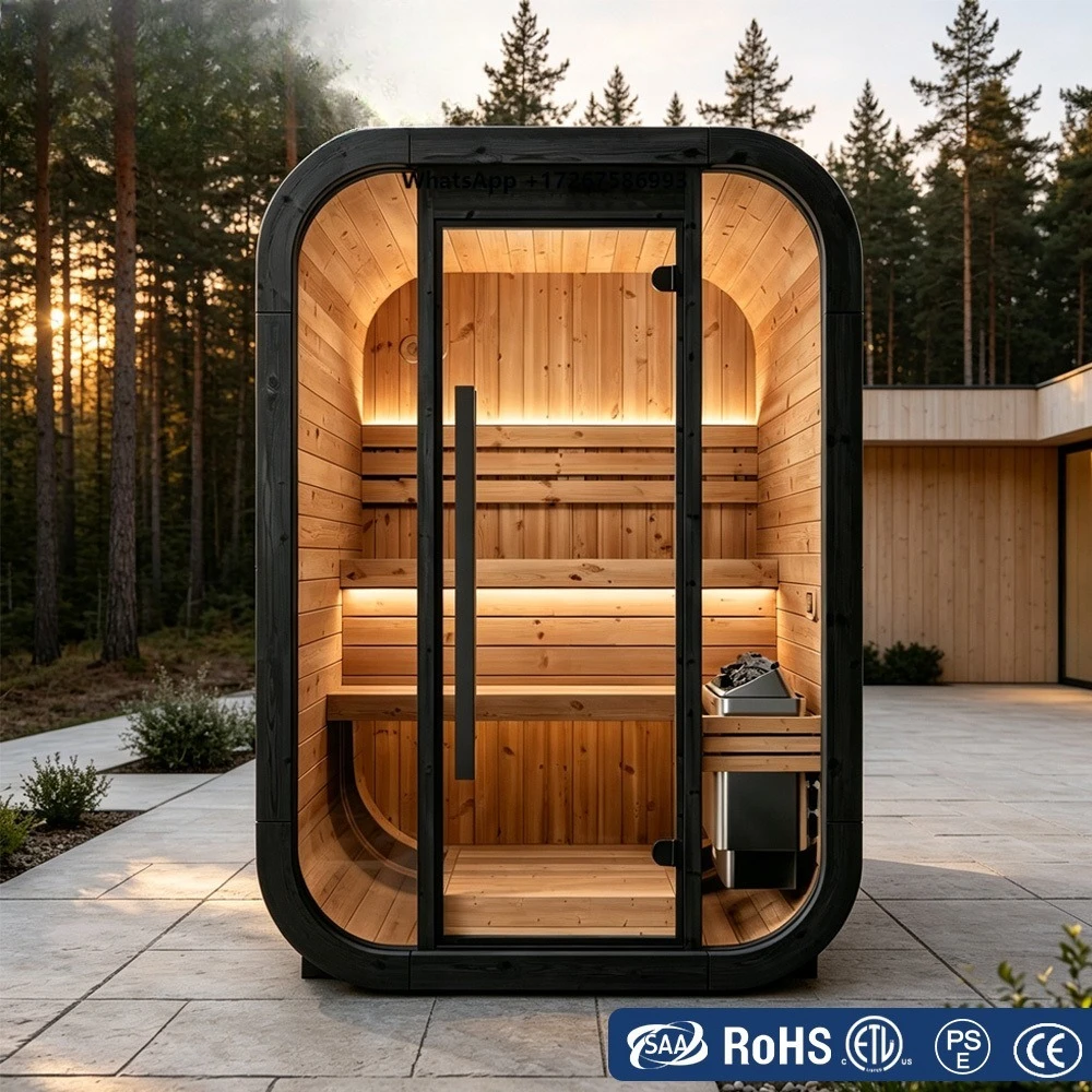 Manufacturer Modern Outdoor Sauna Room 4 People Sauna Stove Solid Wood  Designed Stress Reduction Muscle Loosening Sleep
