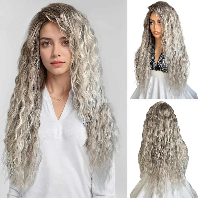 

28-дюймовые многослойные светлые длинные вьющиеся парики для женщин, синтетический парик, смешанные цвета, натуральные волнистые пушистые волосы, термостойкий парик, ежедневное использование для вечеринок