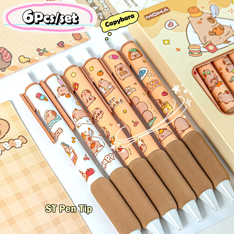 6Pcs Kawaii การ์ตูน Capybara ปากกาเจลน่ารัก Quick-Drying Neutral ปากกาการเขียน Smooth ปากกาอุปกรณ์สํานักงานเครื่องเขียนนักเรียนของขวัญ