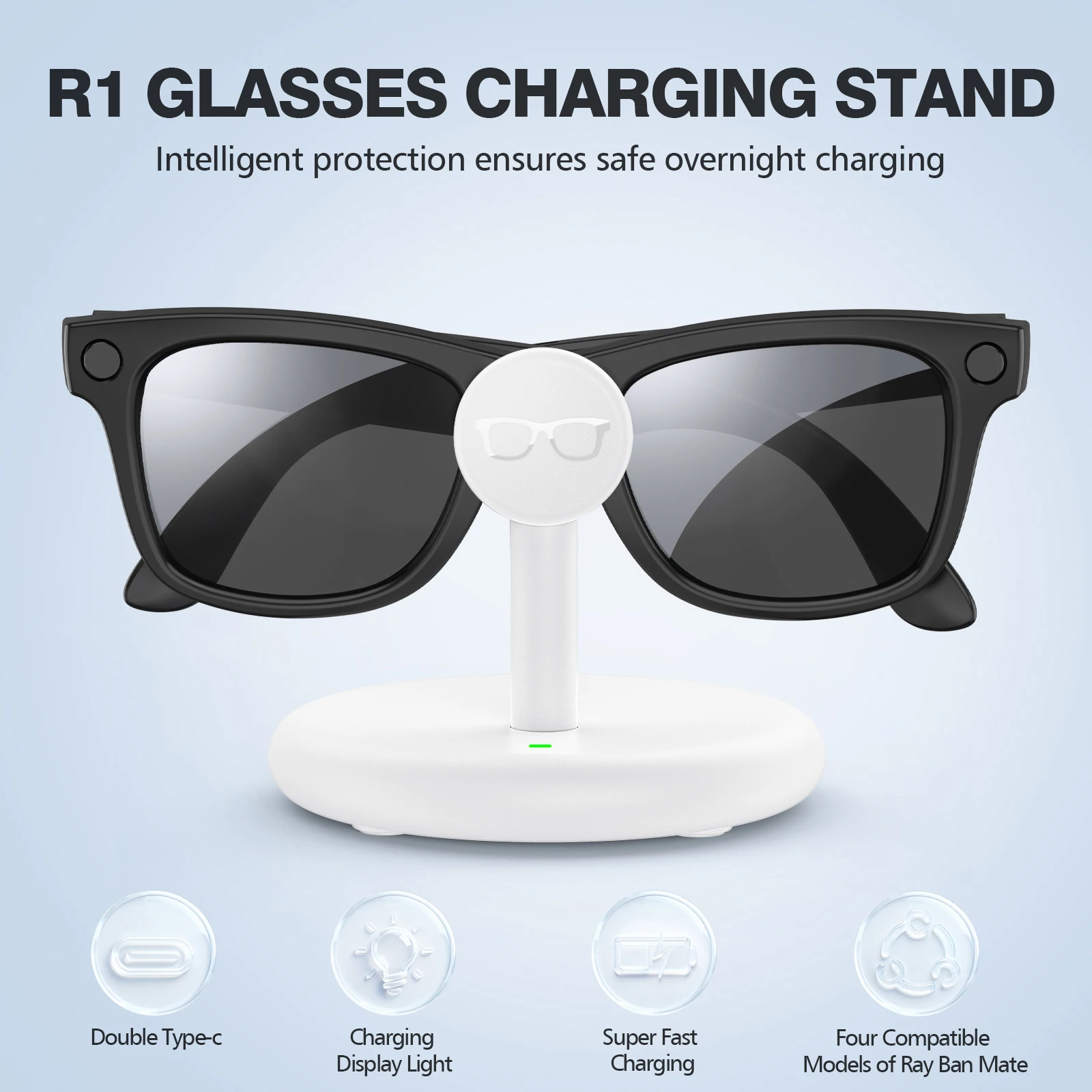 

For R-Ban Meta AR Glasses Charging Stand LED Indicator Smart Glasses Charger Station Portable Storage Rack for Office Desktop