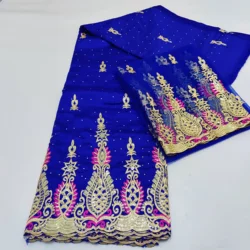 African Traditional Wedding George Lace Fabric With Stons And Embroidery Royal Blue Nigerian Guinea Bride Dress Sewing Material