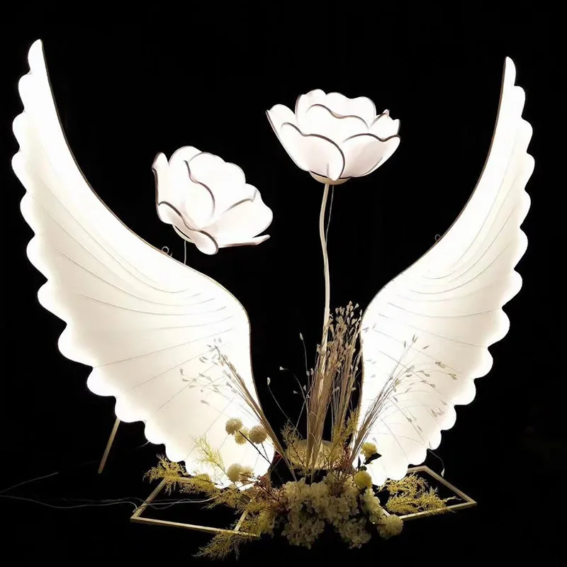 2pcs Glowing Angel Wings Wedding Decorative Cosplay Props Pathway Guide Mall Wedding Hall Background Venue Setup Guide Props