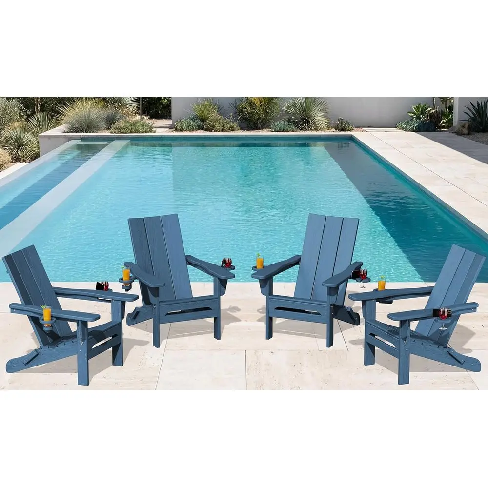 

Weather-Resistant HDPE Outdoor Adirondack Chair Set of 4 with Dual Cup Holders, Blue