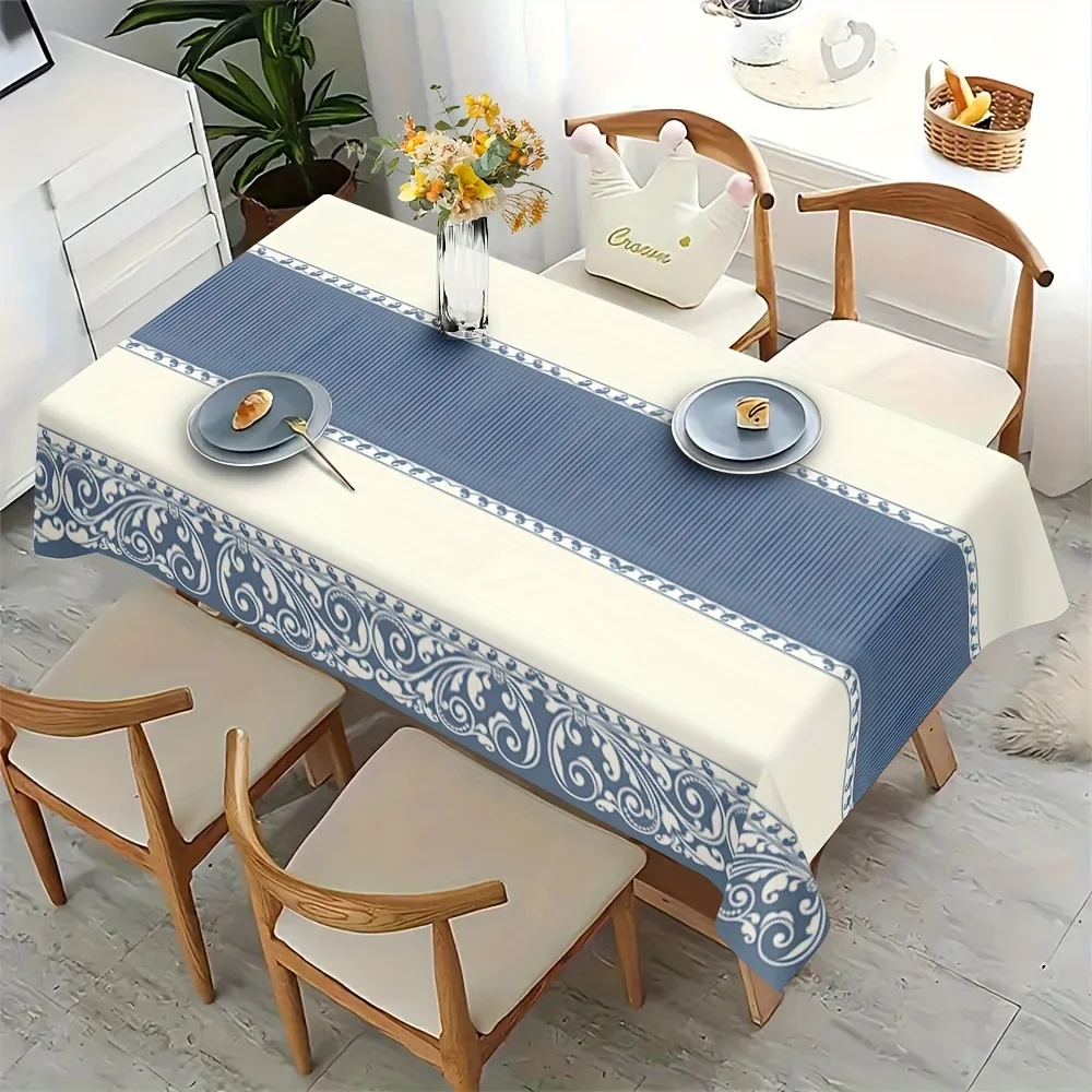 Blue and white checkered long strip pattern tablecloth - suitable for picnics, camping, etc.