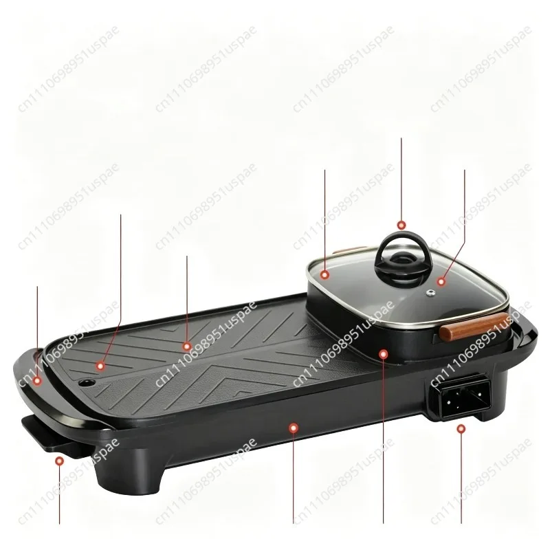 Rectangular Electric Grill Hot Pot Combo Multi Function BBQ Pan Indoor Grill Cooker Boil Fry Roast Integrated Electric Griddle