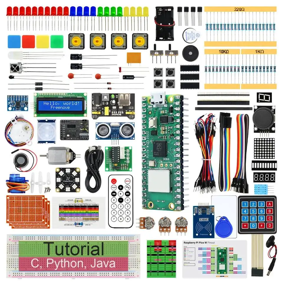 Freenove Ultimate Starter Kit For Raspberry Pi Pico 1 2 W, 767-Page Tutorial, 220 Items, 119 Projects, Python C Java Code