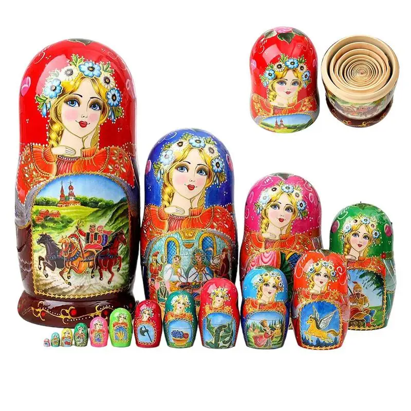 

Stacking Dolls 15PCS Wooden Matryoshka Doll Stacking Nesting Toys Set Fine Motor Skills Toys For Kid Boys Girls Home Decorations