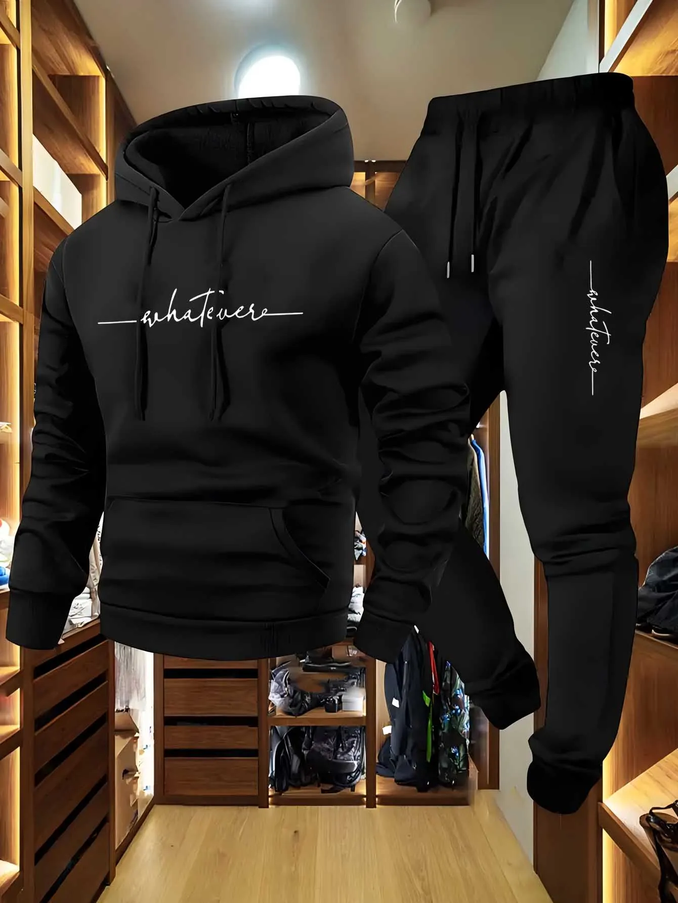 2-Piece Fleece Tracksuit for Men Thick Hoodies and Pants Warm Sportswear Suit Hip Hop Trend Clothing Winter and Fall