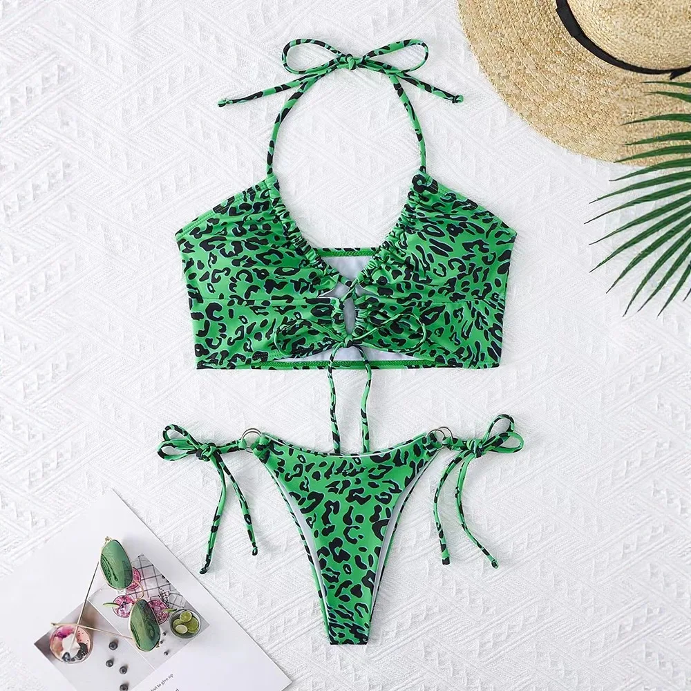 Bikini Split Swimsuit Sexy Hot Babes Leopard Print Quick Drying Gather 2 Pieces Tankini Swimsuits Women Biquinis Set Bathing Sui