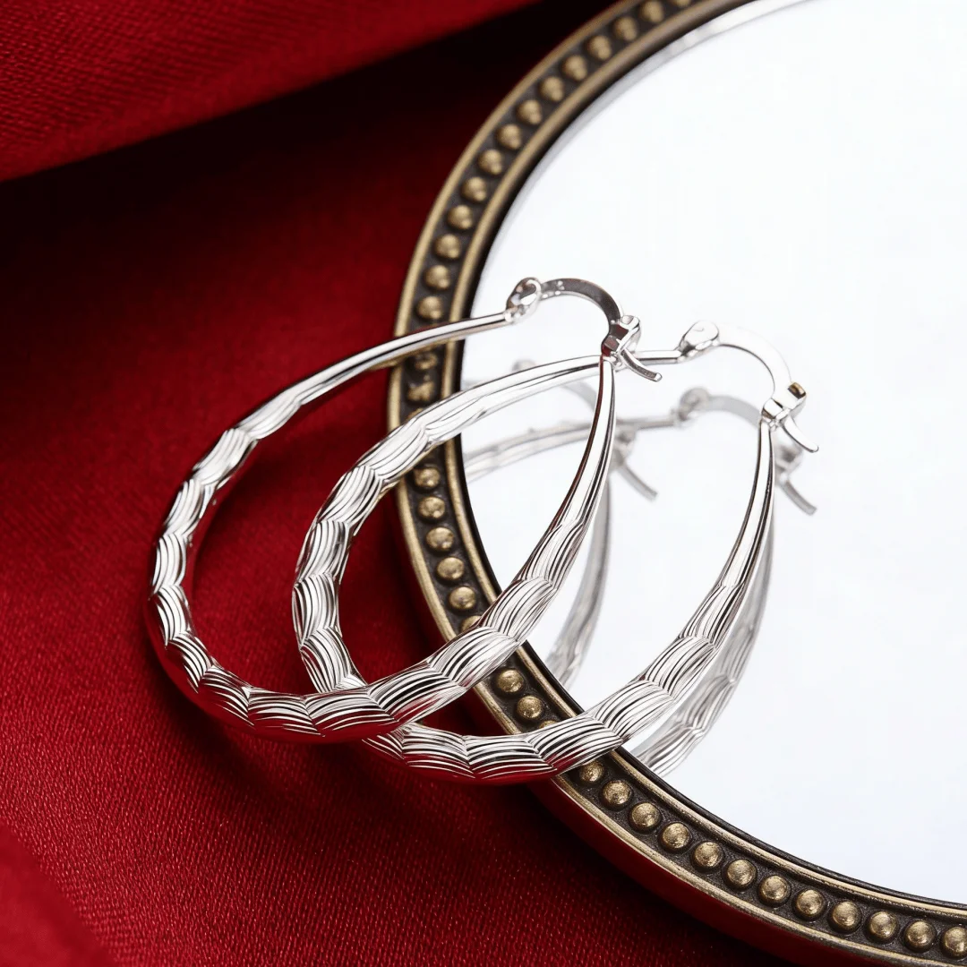 Hot Street Versatile Jewelry 925 Sterling Silver Special 3CM Circle Oval fish pattern hoop Earring for Women fashion Couple Gift