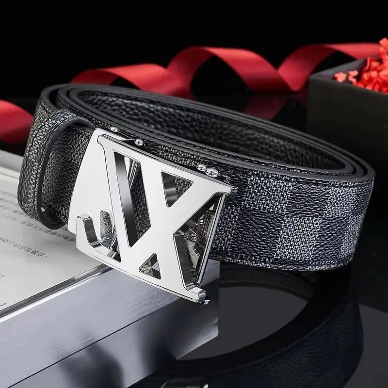 Men's leather belt with metal automatic buckle, stylish for work and business, durable design for daily use