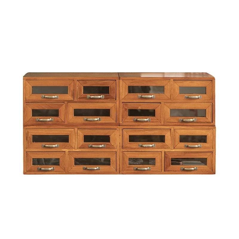 Retro High-grade Solid Wood Storage Cabinet Desktop Drawer Type Storage Box Cosmetics Multi-layer Shelf Jewelry Box