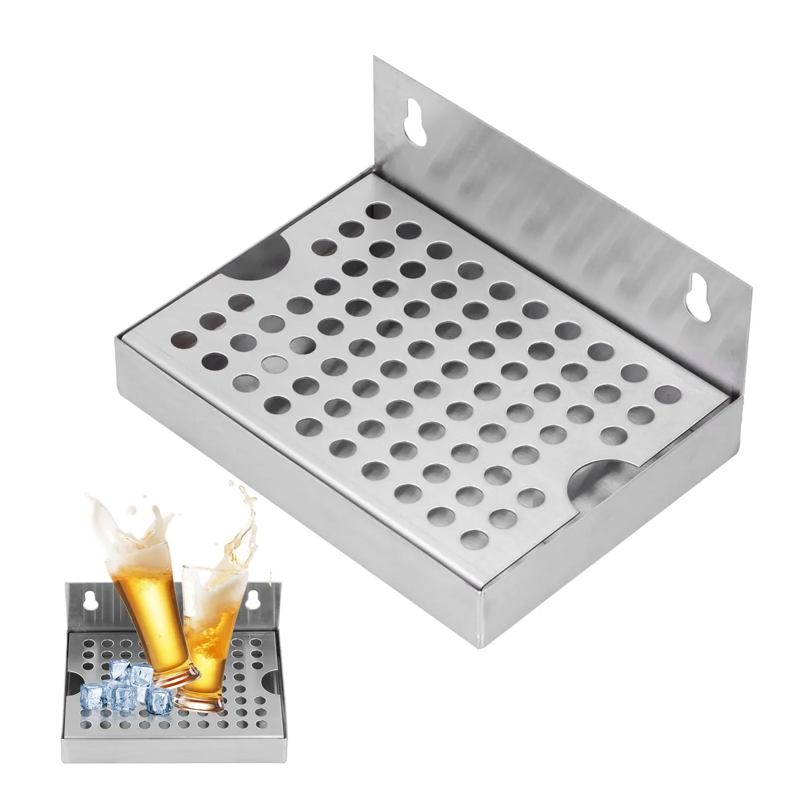 Beer Drip Tray Wall Mounted Stainless Steel Bar Accessory Keg Tap Tray No Drain Home Bar Setup Draft Beer Accessories