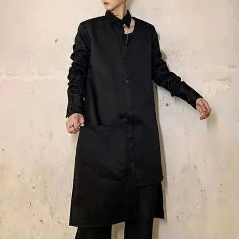 Mens Shirts Irregular Personality Collar Long Shirts Japanese Streetwear Niche Design Slim Fit Casual Tops Men'S Clothing 2024