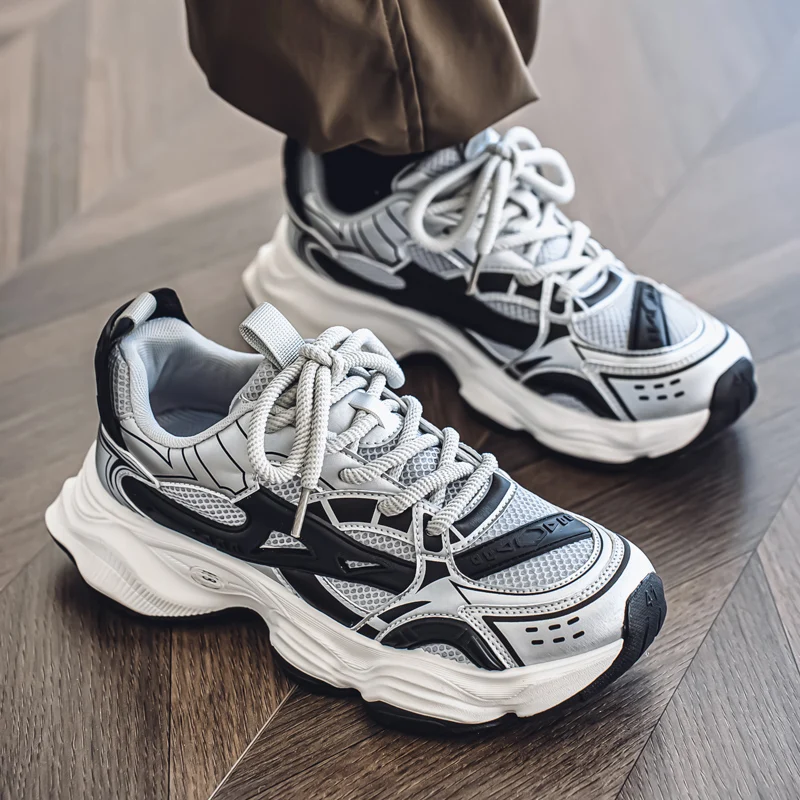 

2025 Новая удобная повседневная спортивная обувь на толстой подошве с дышащей сеткой, модная трендовая мужская обувь высокого качества