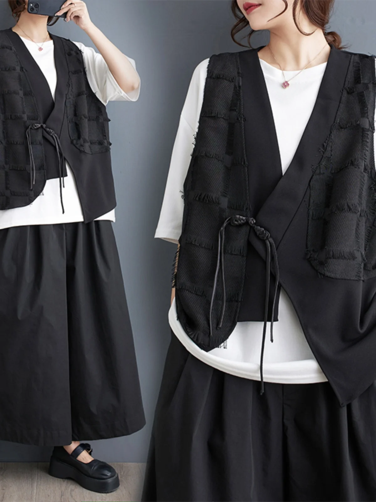 2025年夏 プラスサイズ カジュアル 多用途 レイヤリングベスト ジャケット レトロ ナショナル スタイル デザインセンス 高級感 マッチング アウターウェア