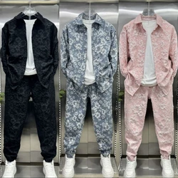 New 3D Relief Jacquard Shirt Jacket Two-piece Pants Set Trendy Brand High-end Casual Sports Suit