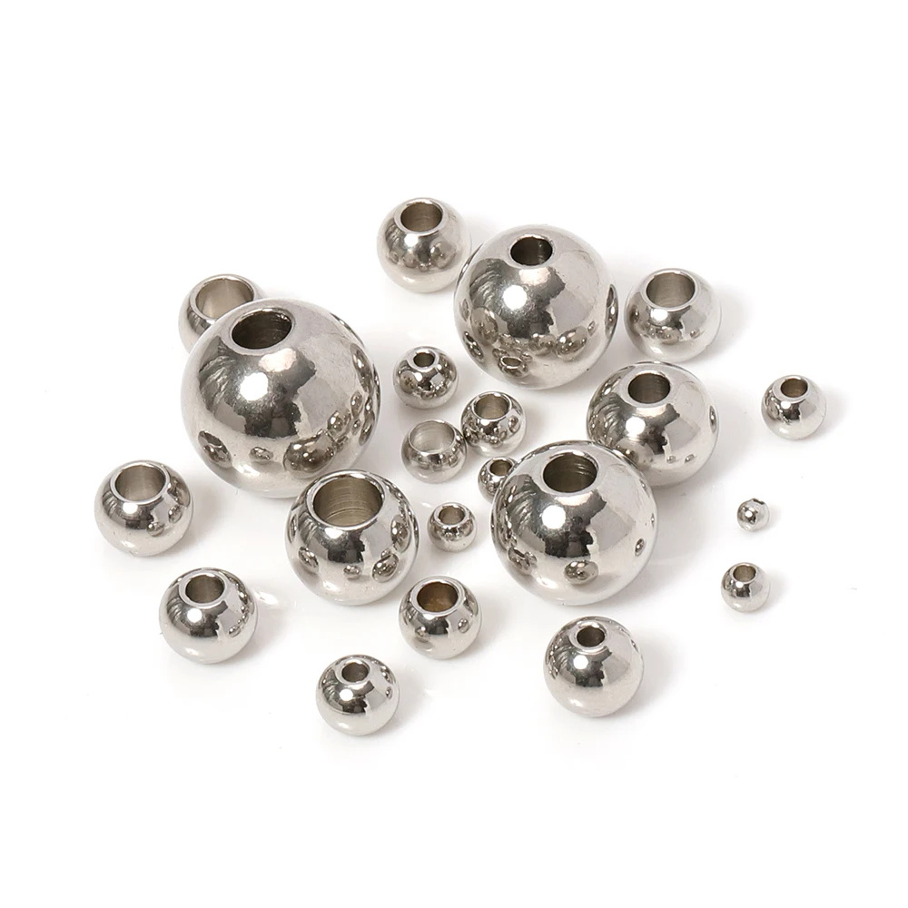 

100pcs Stainless Steel Spacer Loose Beads Ball 3-10mm Big Small Hole for Charms Bracelets Necklaces Jewelry Making Wholesale