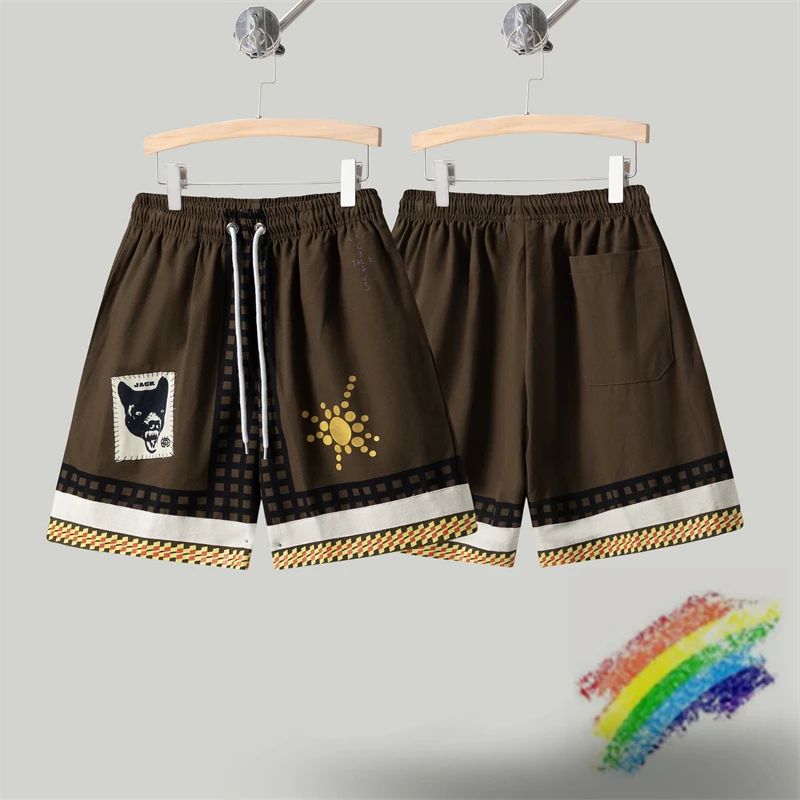 2024ss Cactus Jack Wolf Sweat Shorts Men Women Drawstring Breeches