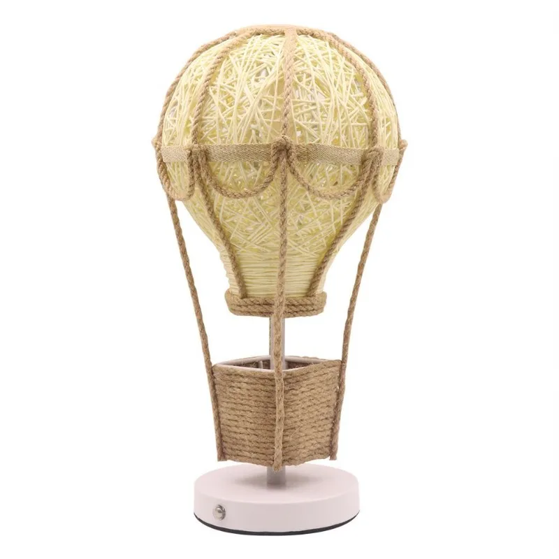 Pure handmade rattan desk lamp, luminous hot air balloon shape decorative retro bedside lamp, bedroom warm sleep atmosphere