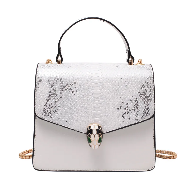 

2025 Trendy Women's Small Square Bag - Snakeskin Print Shoulder Purse with Heavy Chain & Double Compartment Portable Crossbody