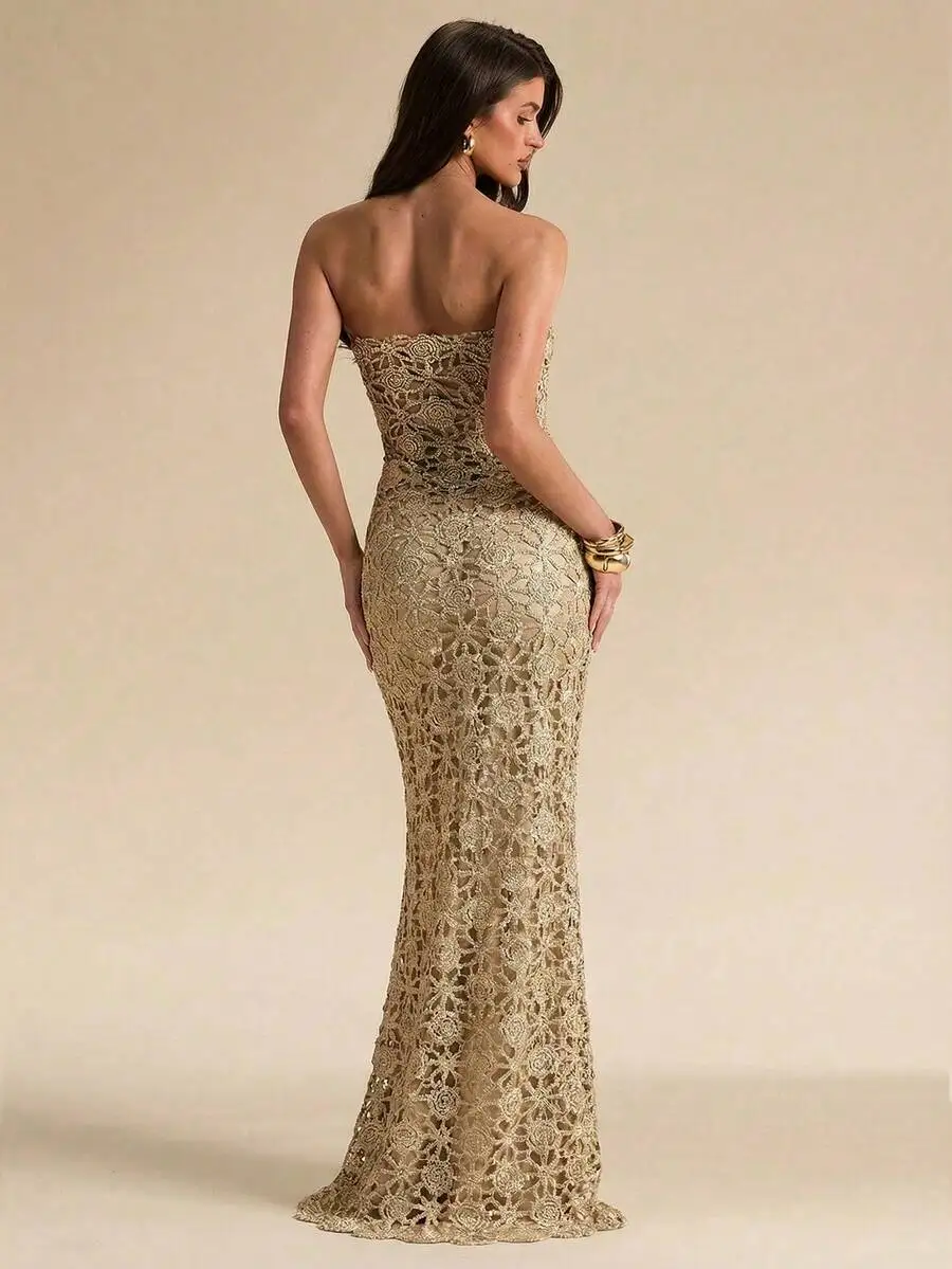 

Elegant Floral Lace Strapless Mermaid Dress For Women Summer Party
