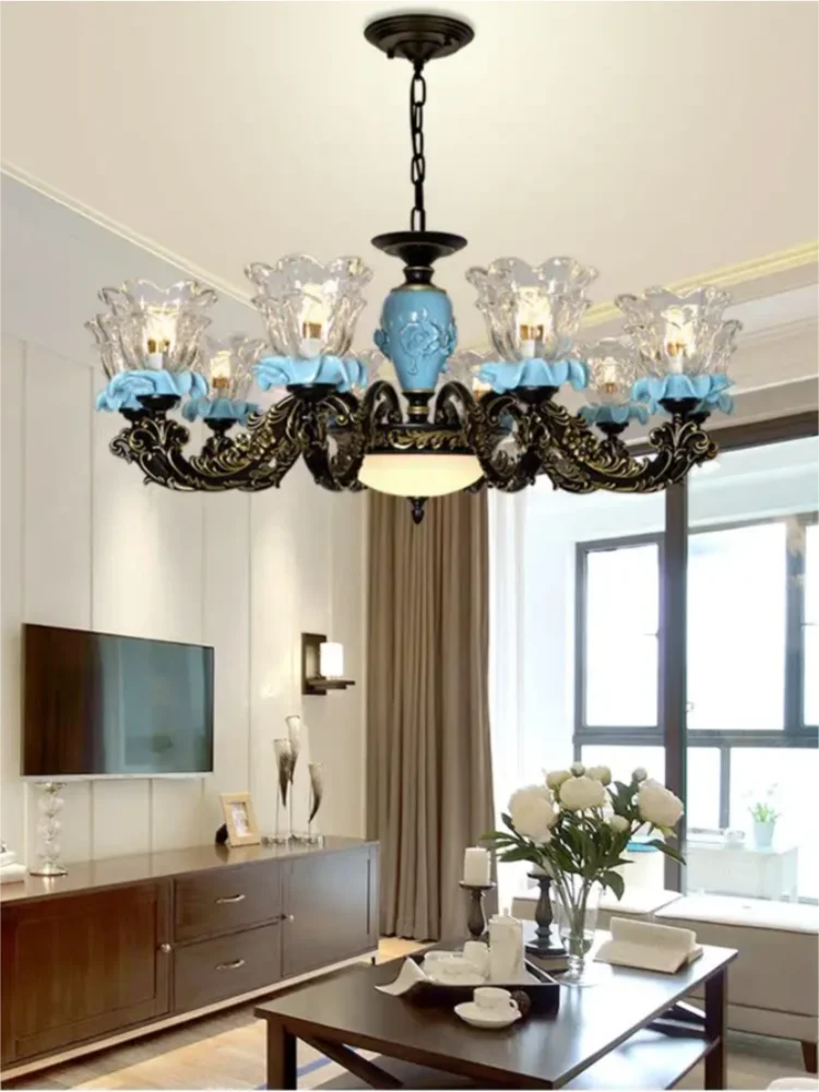 Living Room Scandinavian Style Retro Floral Design For Dining Room Bedroom American-Style Light Luxury Ceramic Chandelier