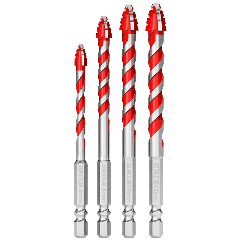 Four-edge serrated eccentric drill bit for tile drilling in concrete, a super-hard special electric drill for dry drilling with