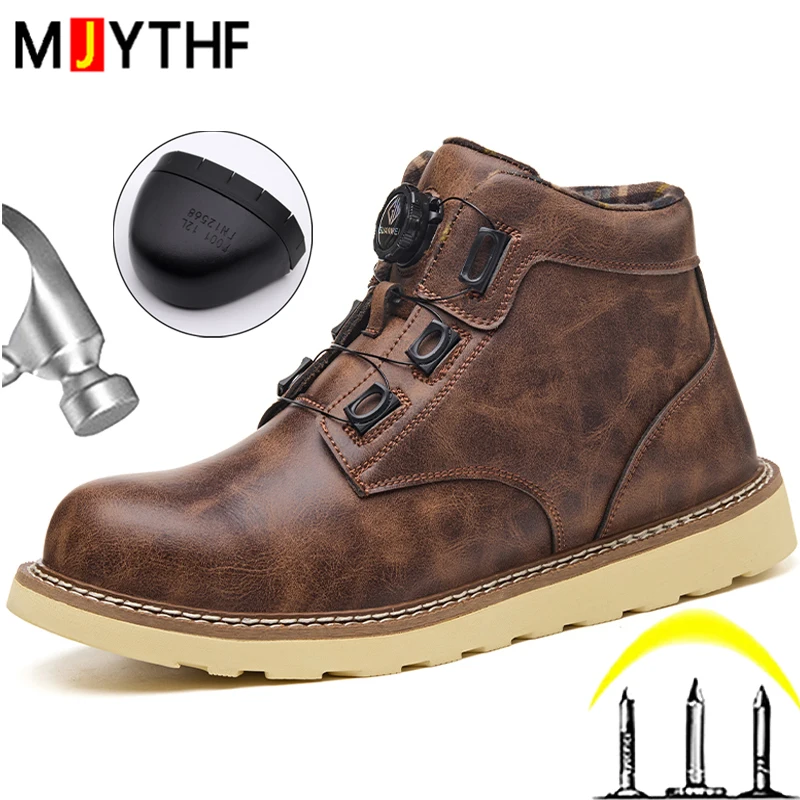 Quality Security Leather Boots Work Safety Shoes Rotating Button Protection Shoes Work Boots Steel Toe Shoes Puncture-Proof Boot