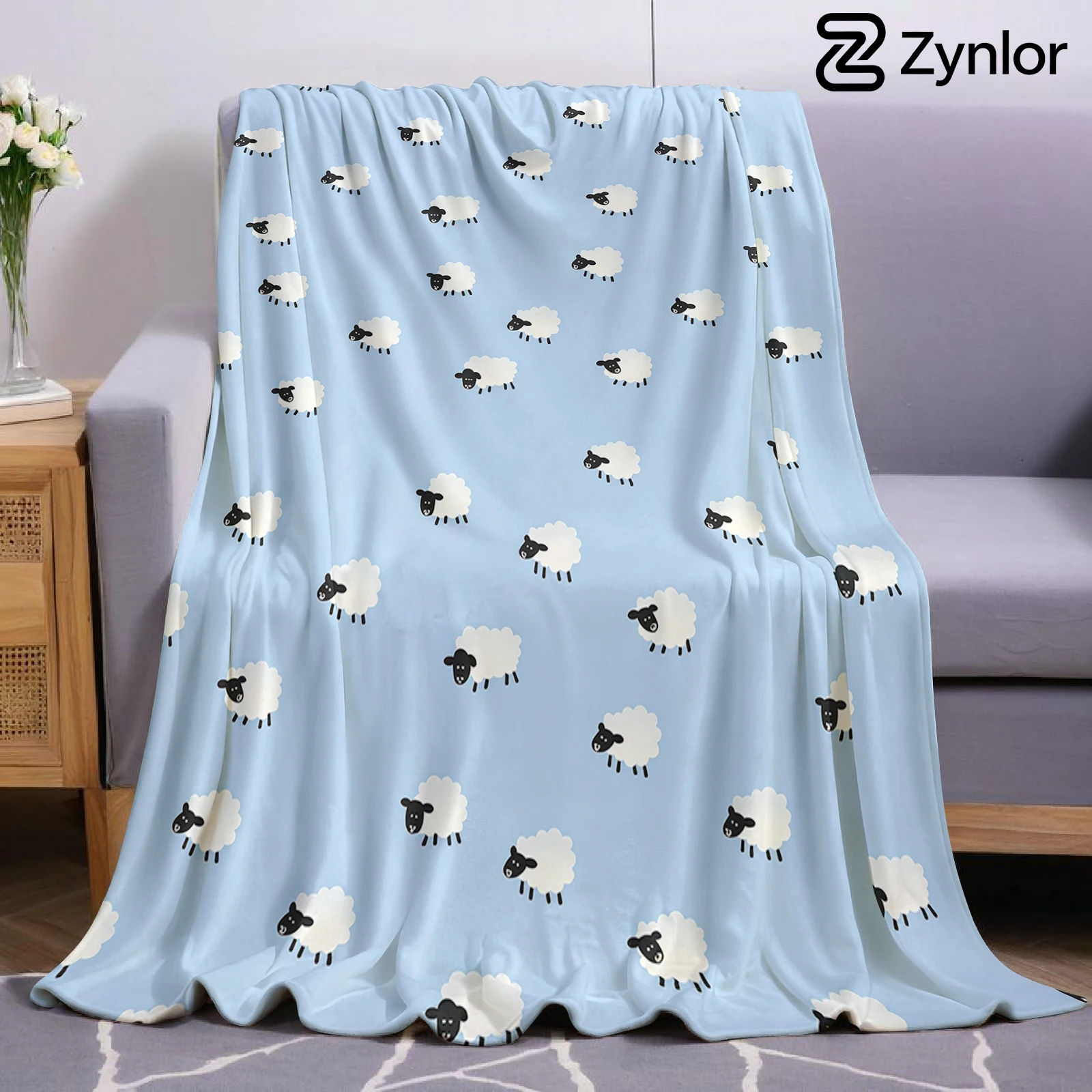 Counting Sheep Lightweight Microfiber Soft Christmas Fleece Blanket Warm Cozy Throw for Bed Sofa Office Travel All Season