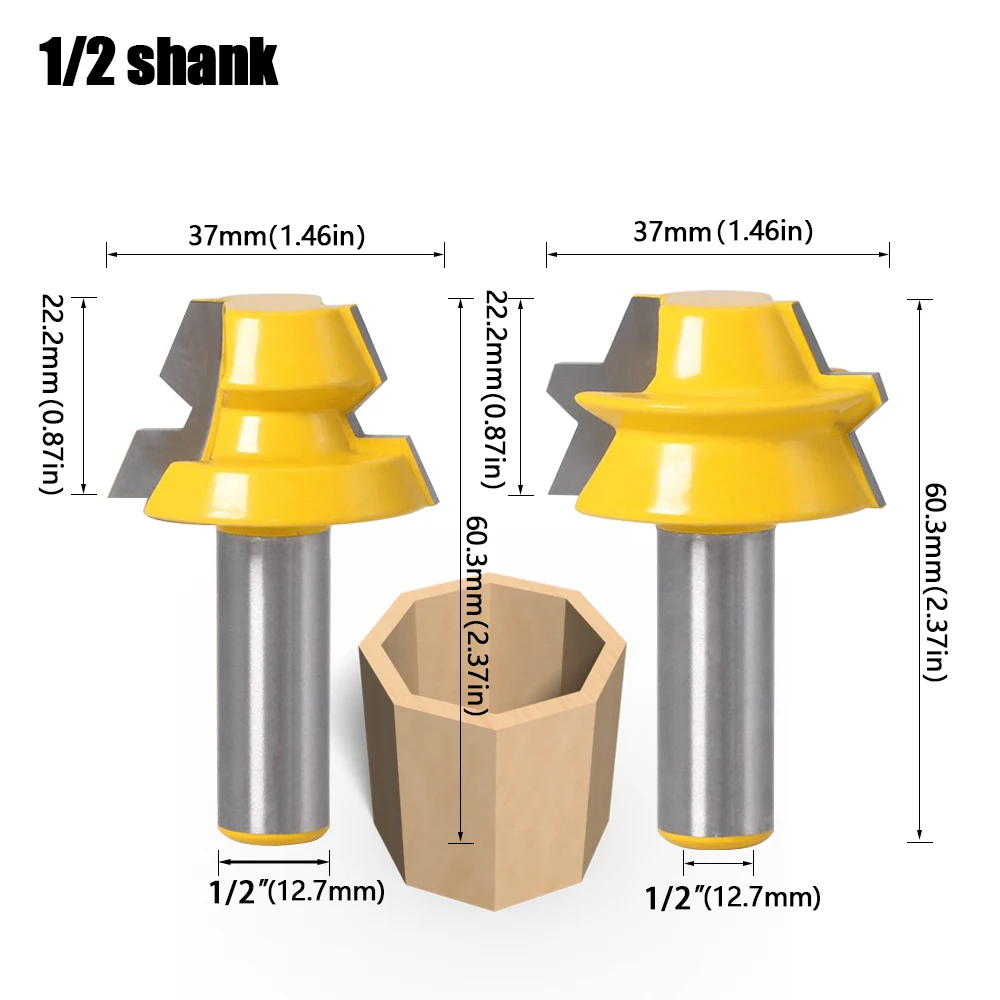 2pc Lock Miter Router 22.5 Degree Glue Joinery Router Bit - 1/2\