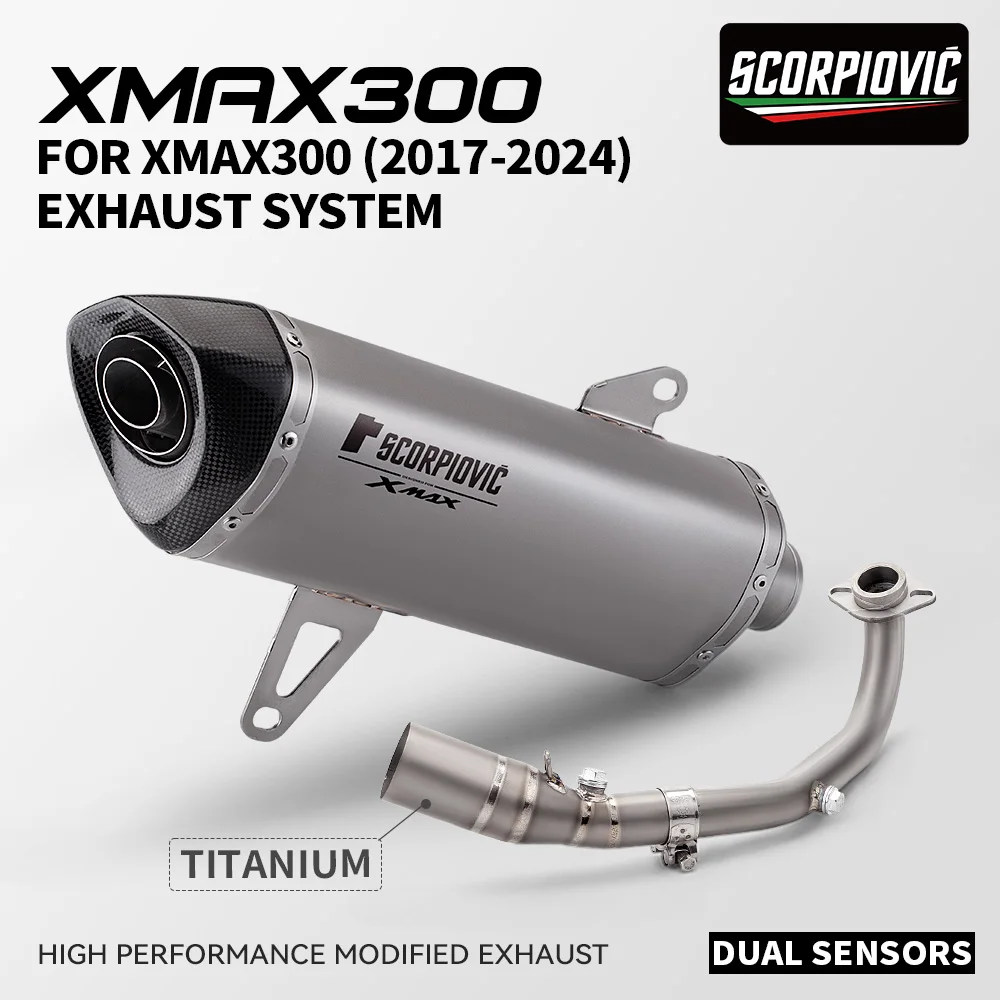 نظام عادم الدراجة النارية لـ Xmax XMAX300 2017-2024 أنبوب توصيل مركزي أمامي من التيتانيوم وكاتم صوت