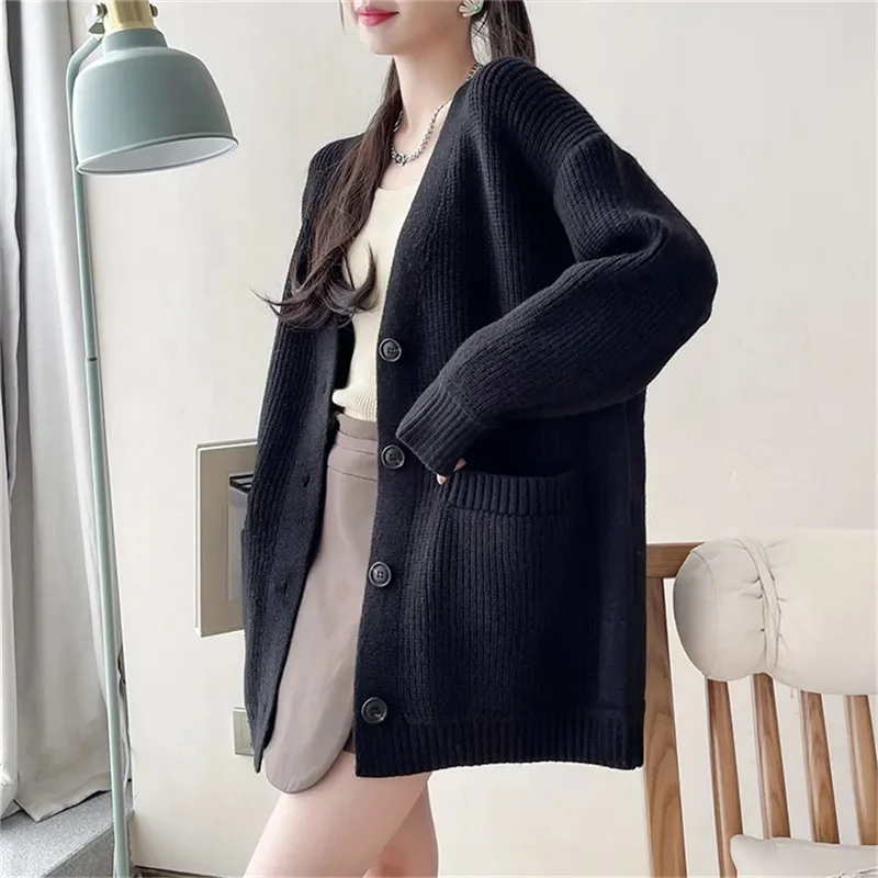 

2023 Autumn/Winter New Thick Knitted Cardigan Upscale Casual Loose Korean Versatile Sweater Coat