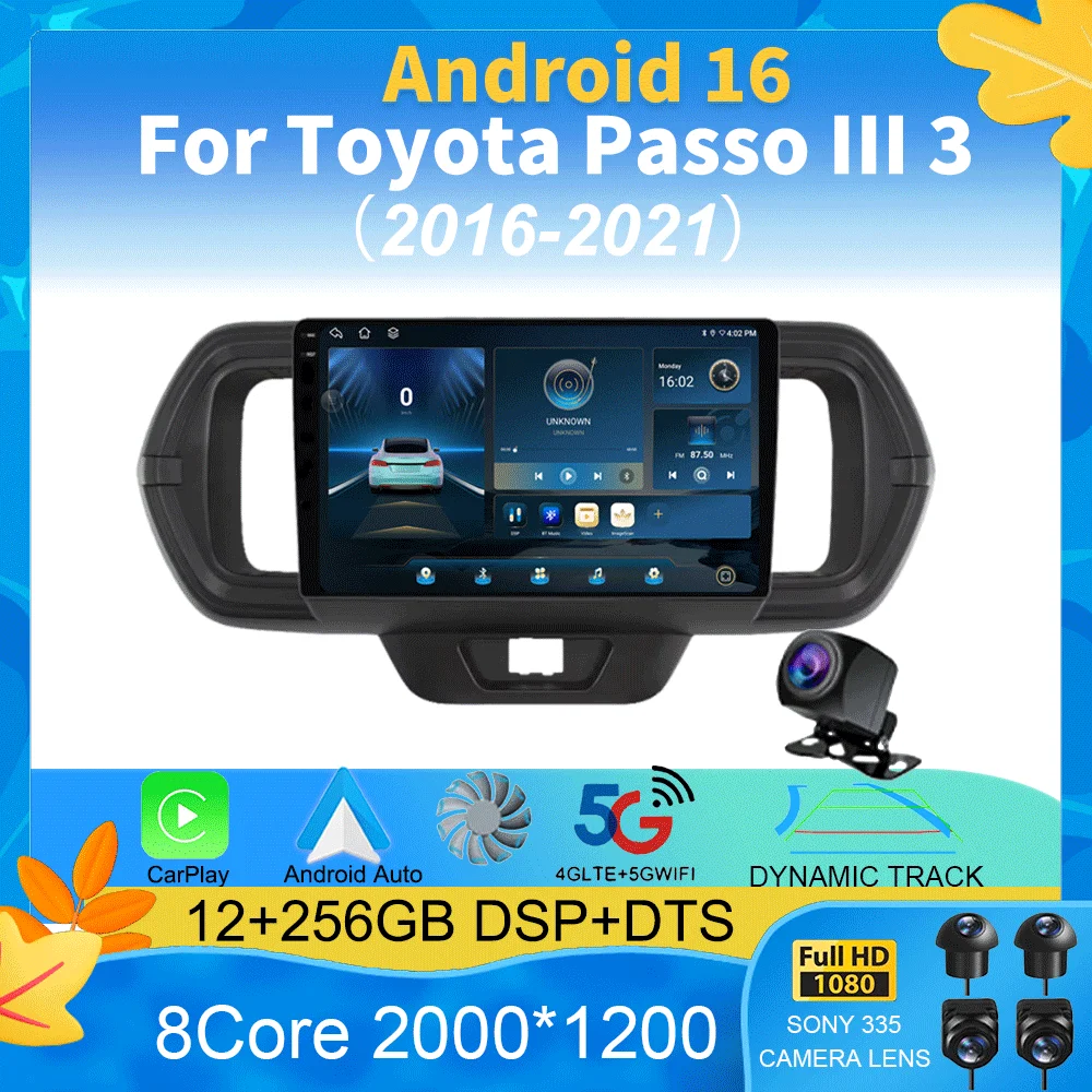 Android 16 for Toyota Passo III 3 2016 - 2021 Autoradio Con Driver Destro Multimedia Wireless Carplay 5G Wifi BT Navigazione GPS