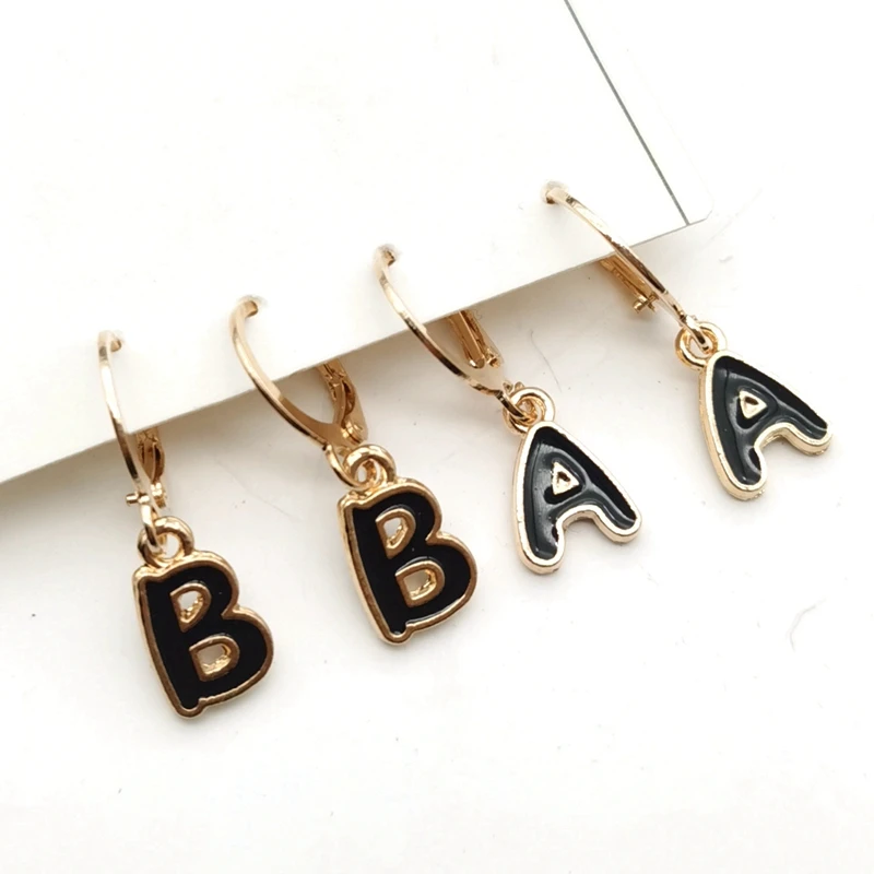 

1 Pair Cute Fashion Gold Color Hip Hop Geometric Hoop Earrings Initials A-Z Letter Dangle Drop Earring for Women Men Jewelry