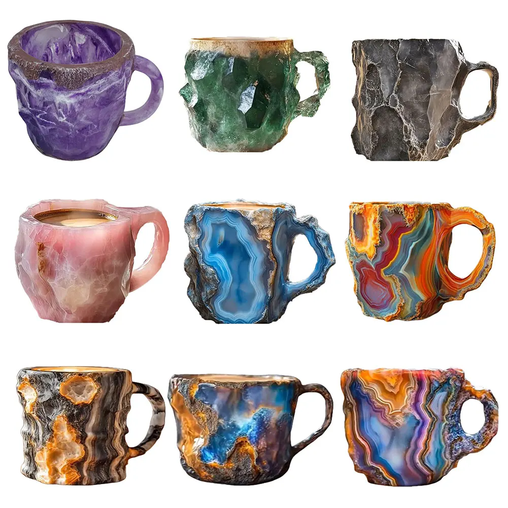 Mineral Crystal Coffee Mugs Colorful Crystal Mug Exquisite Elegant Mineral Cup Multi-use Resin Tea Cup Gift for Family Friends