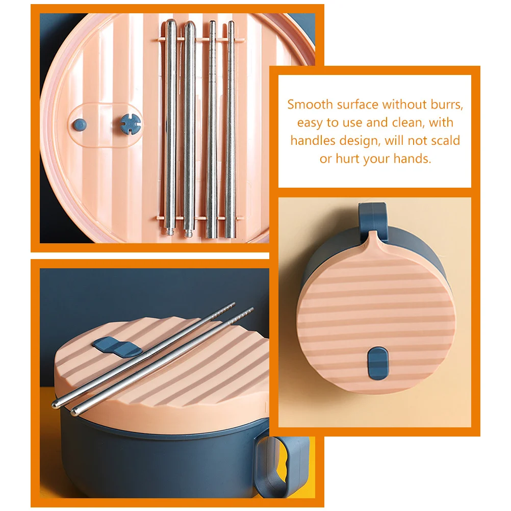 

1 set Stainless Steel Lunch Box Large Capacity Bento Bowl Ramen Set With Tableware Portable Soup Container Microwave Safe Food