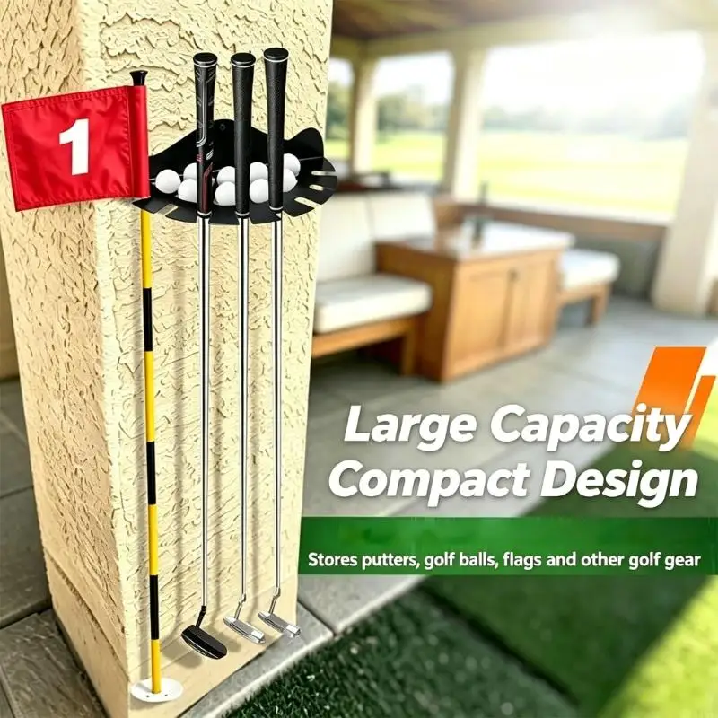 Wall-Mounted Golf with 8 Club Positions and Ball Storage for Home
