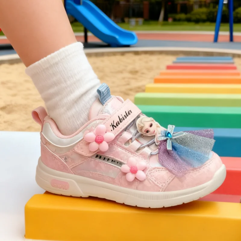 Zapatos Disney para niños con muñeca de princesa Elsa, zapatillas con cordones para bebés, zapatos para niñas, zapatillas antideslizantes para niños, talla 26-37