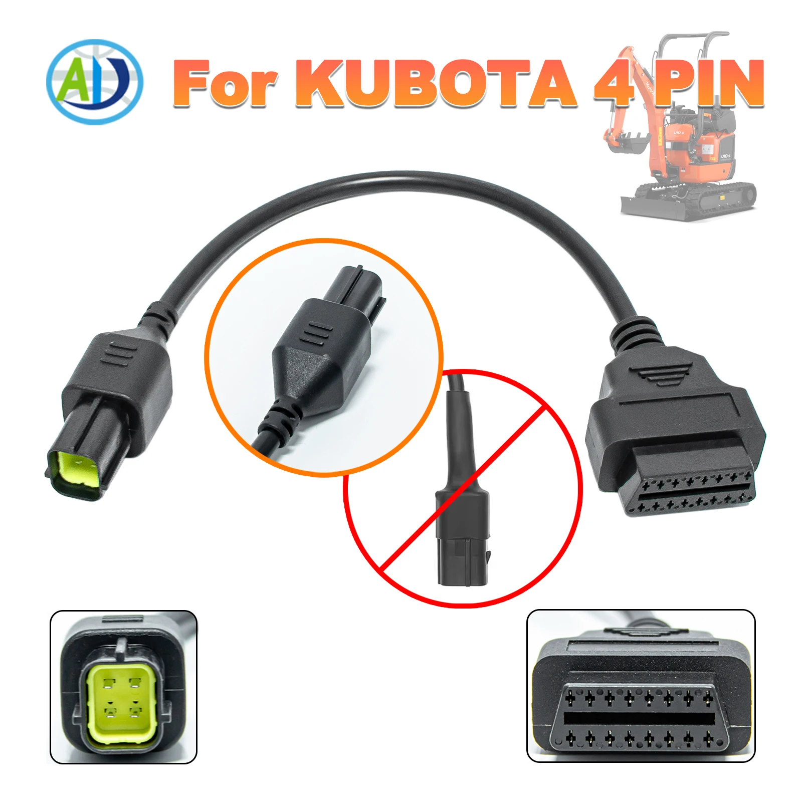 

For KUBOTA Takeuchi 4 Pin OBD2 Diagnostic Cable For KUBOTA Diagmaster Excavator/Sweeper OBDII Adapter For Manitou/Merlo/Dieci