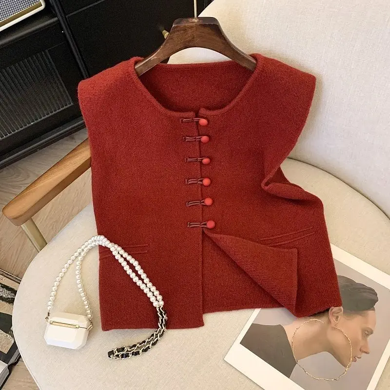 

New Chinese Style Vest Women Autumn Winter New Literary Versatile Retro Horse Clip Top