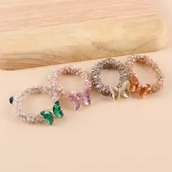 New Elegant Crystal Butterfly Ins Style Temperament Crystal Beaded Hair Rope Scrunchies Hair Ties Elastic Hair Bands