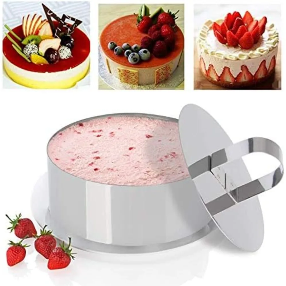 2 Pieces Round Cake Ring Molds Stainless Steel Cake Mousse Decorating Ring Mold with Pusher for Kitchen Baking Pastry Tools view 4