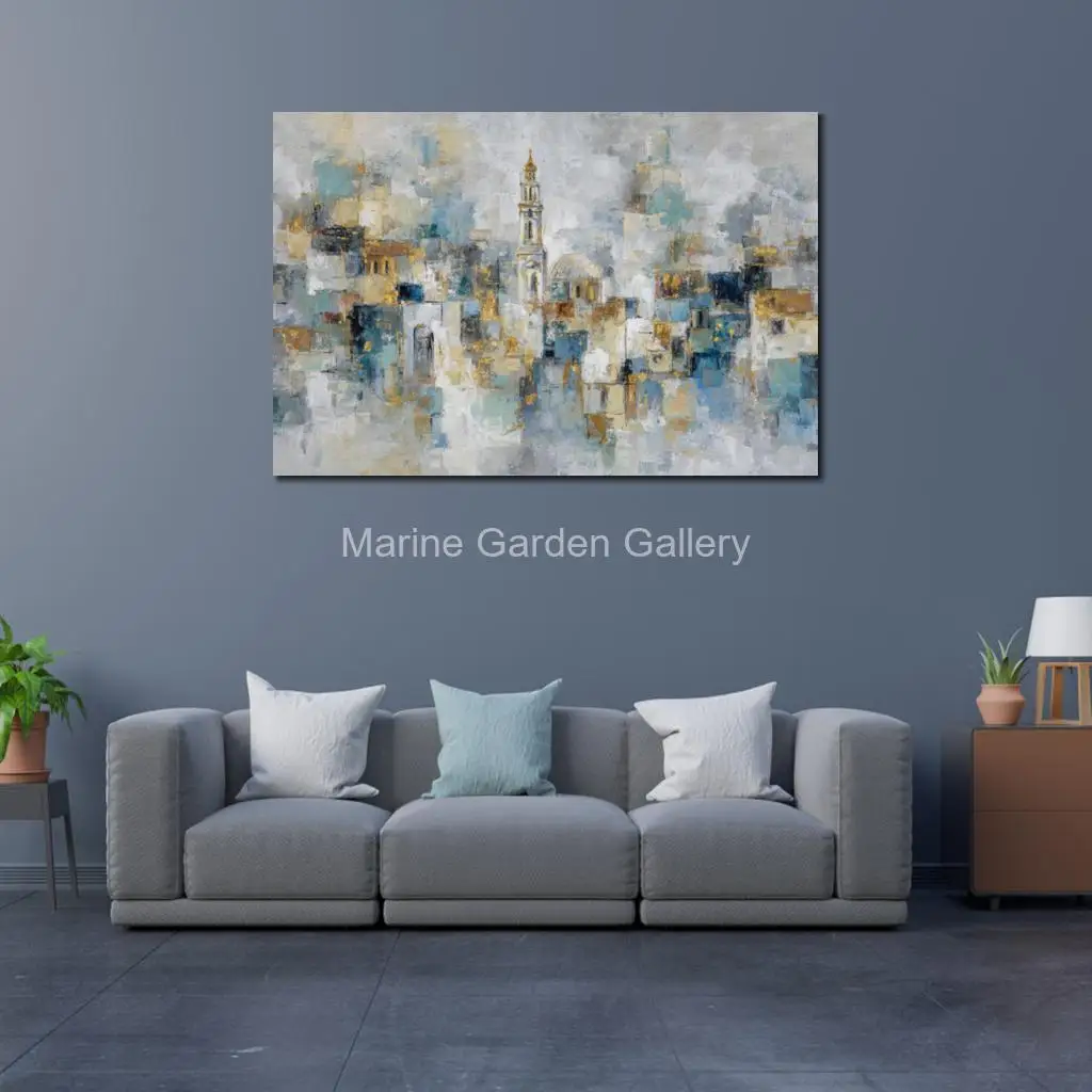 Tower of David Jerusalem Canvas Art Large Abstract Oil Painting Handamde Textured Judaica Wall Piciture for Living Room Decor