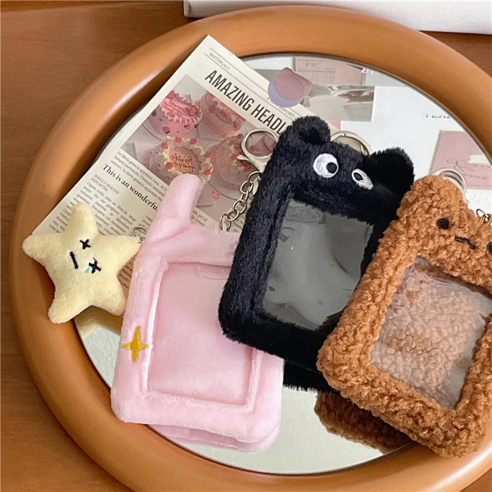 Plush Photocard Holder Cute Cartoon Rabbit Card Cover Idol Photo Sleeve Protective Case ID Credit Case Keychain Photo Holder INS