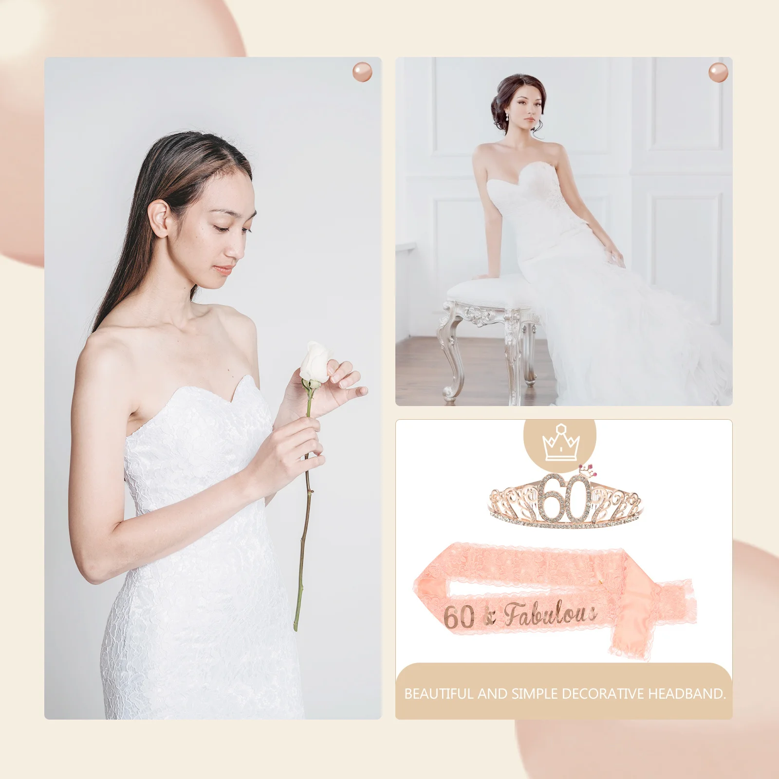 

1Set Birthday Sash and Tiara for Women 60th Elegant Crown Shiny Alloy Special Occasion Photography Prop Beautiful Gift