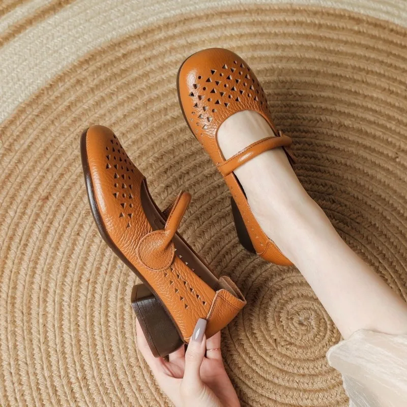 Spring&Summer Genuine Leather Shoes Women Comfortable Cow Leather Mary Janes Shoes for Daily Wear Big Size 41 DX881