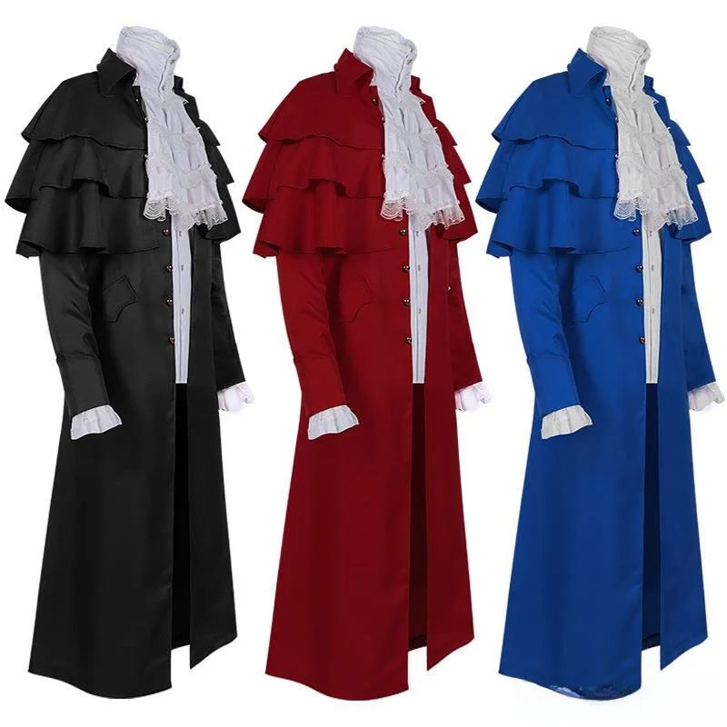 

Medieval Retro Men's Jacket Halloween Collar Dark Hooded Coat Stage Costume Uniform Autumn Seven Sleeve Length Other Material